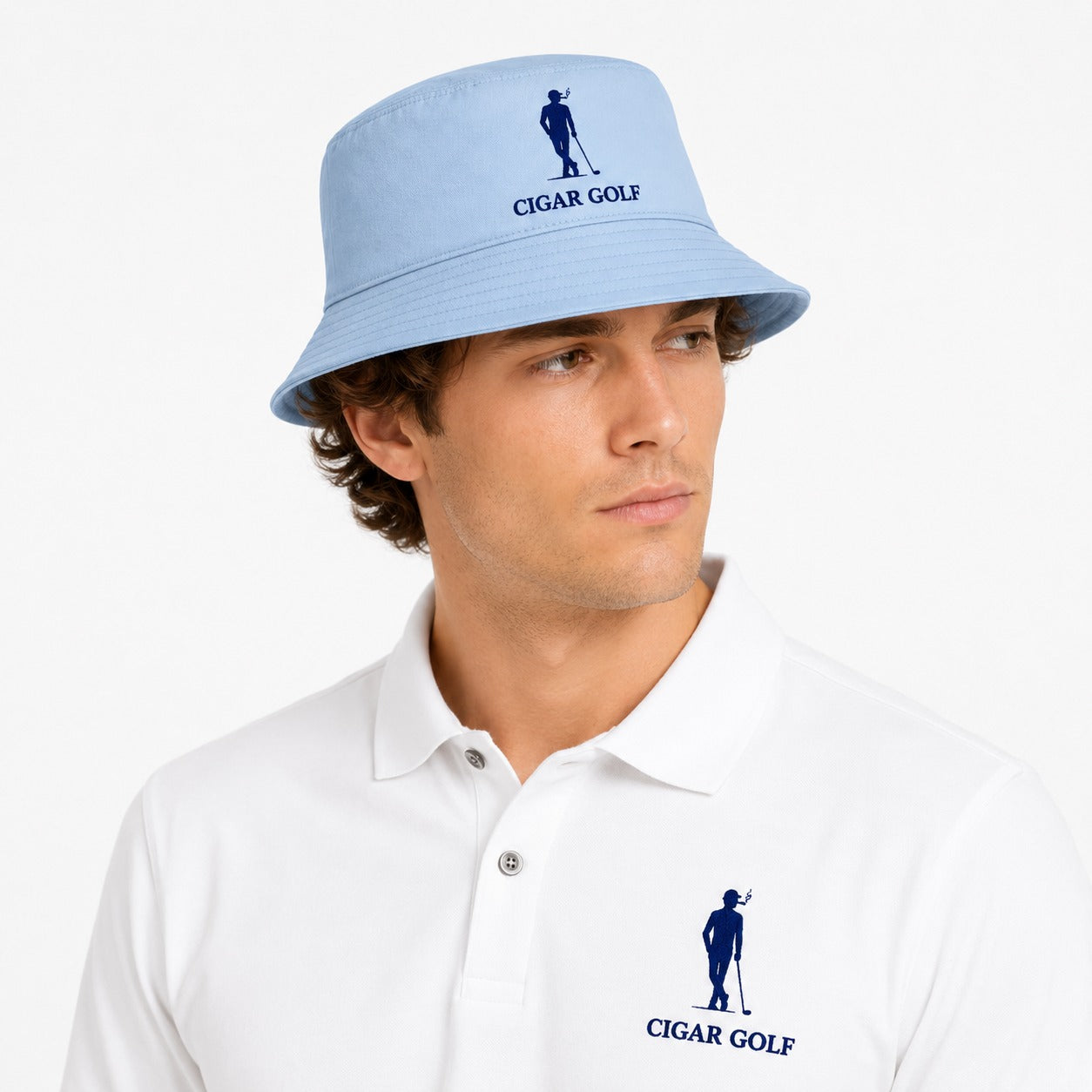 Cigar Golf bucket hat in sky blue with embroidered chest mark