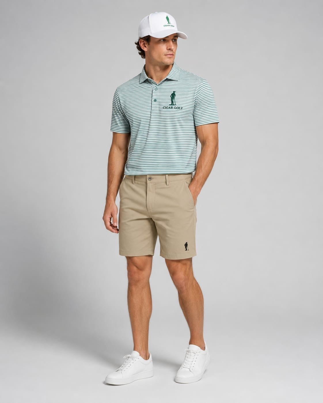 Pennant Stripe Polo in green with khaki short