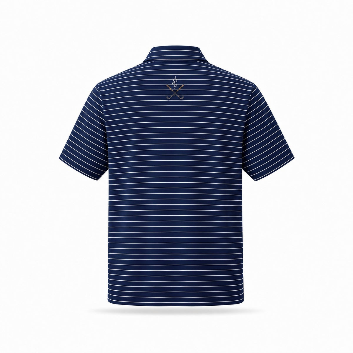 The Honor Polo, navy pinstripe, back