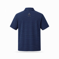 The Honor Polo, navy pinstripe, back