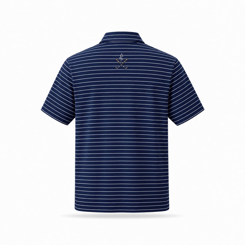 The Honor Polo, navy pinstripe, back