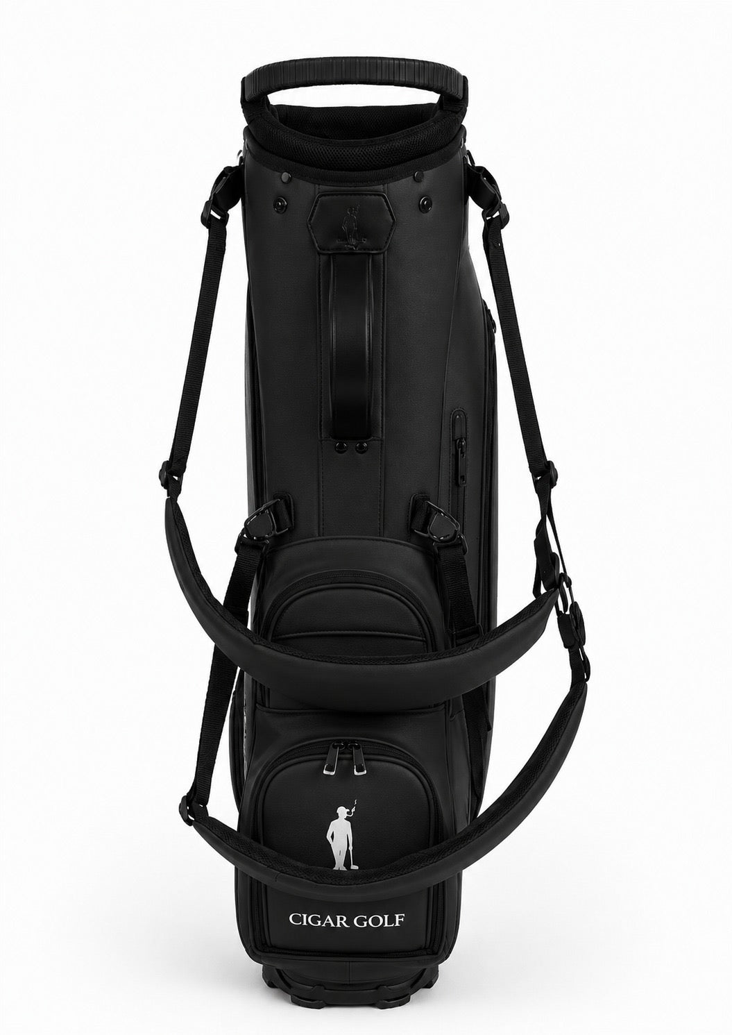All Black golf bag with White logo - front