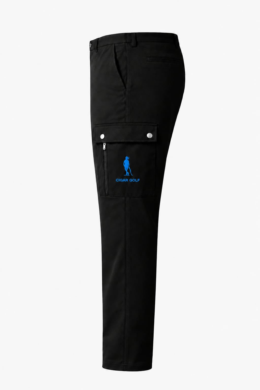 Cigar Golf cargo pant black light blue logo side