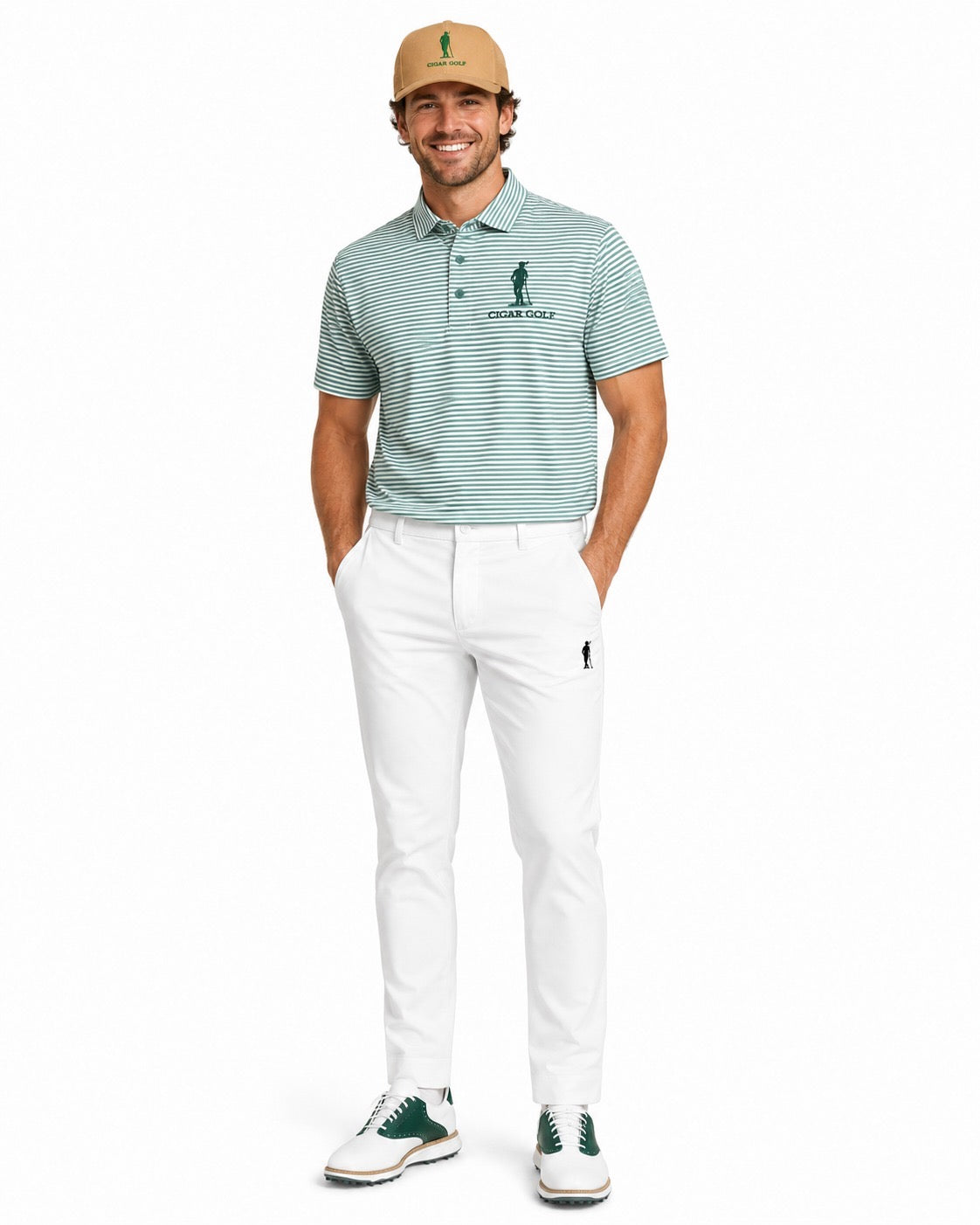 Cigar Golf fairway stripe polo green look front