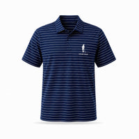 The Honor Polo, navy pinstripe, white logo, front