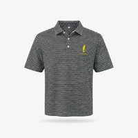 The Cinder Polo, black white stripe, yellow logo, front