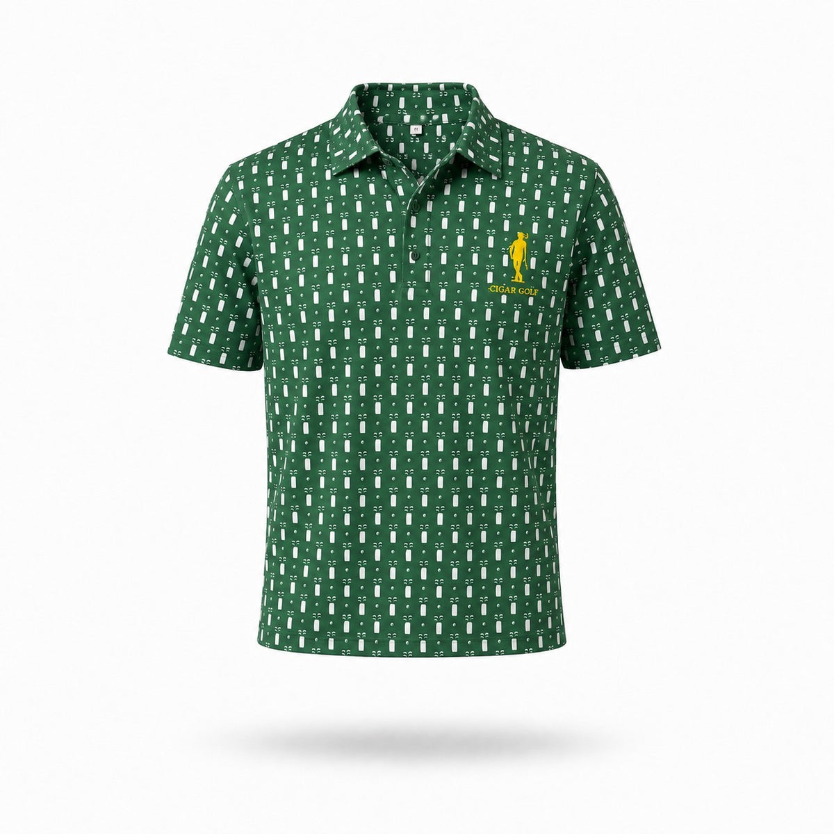The Robusto Polo, green cigar print, front