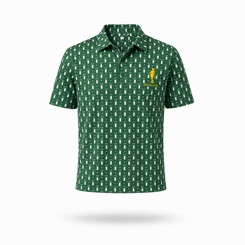 The Robusto Polo, green cigar print, front