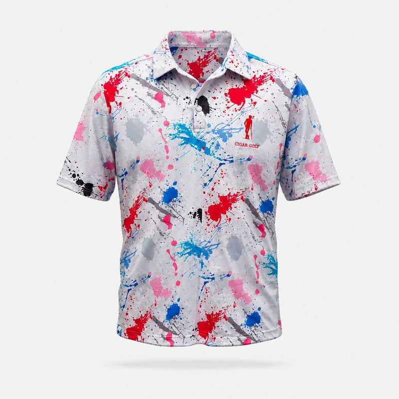The Slice Polo, paint splatter, front