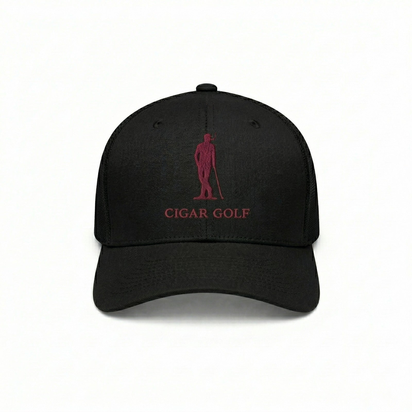 Black hat with Burgundy logo