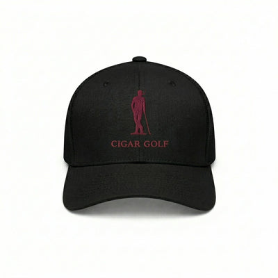 Black hat with Burgundy logo
