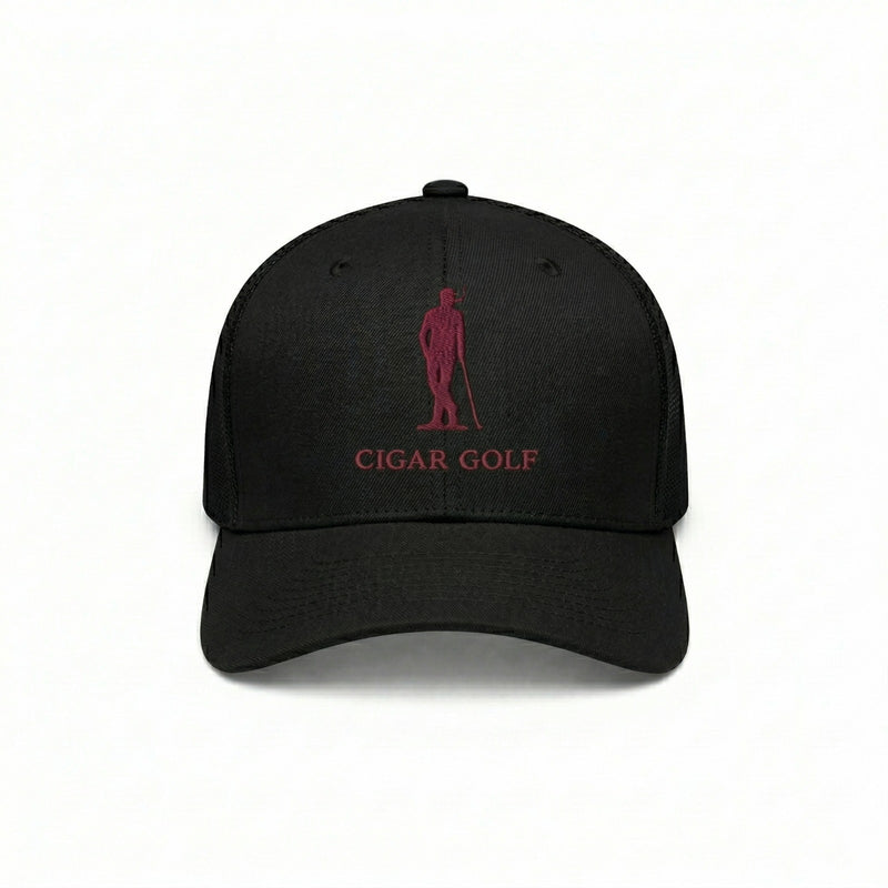 Black hat with Burgundy logo