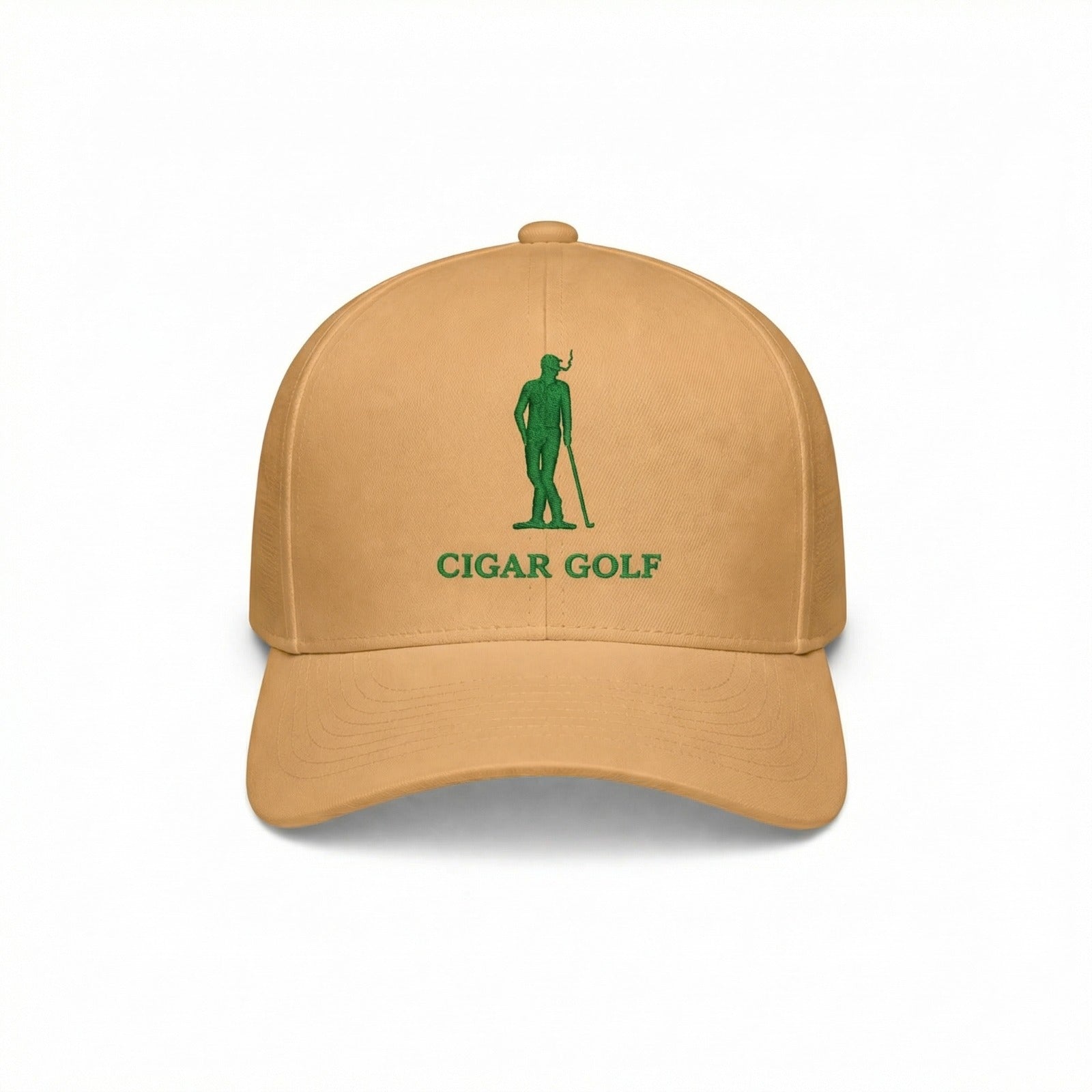 Tan hat with Green logo