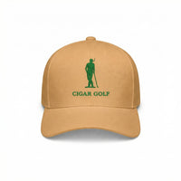 Tan hat with Green logo