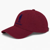 Burgundy hat with Blue logo - diagonal