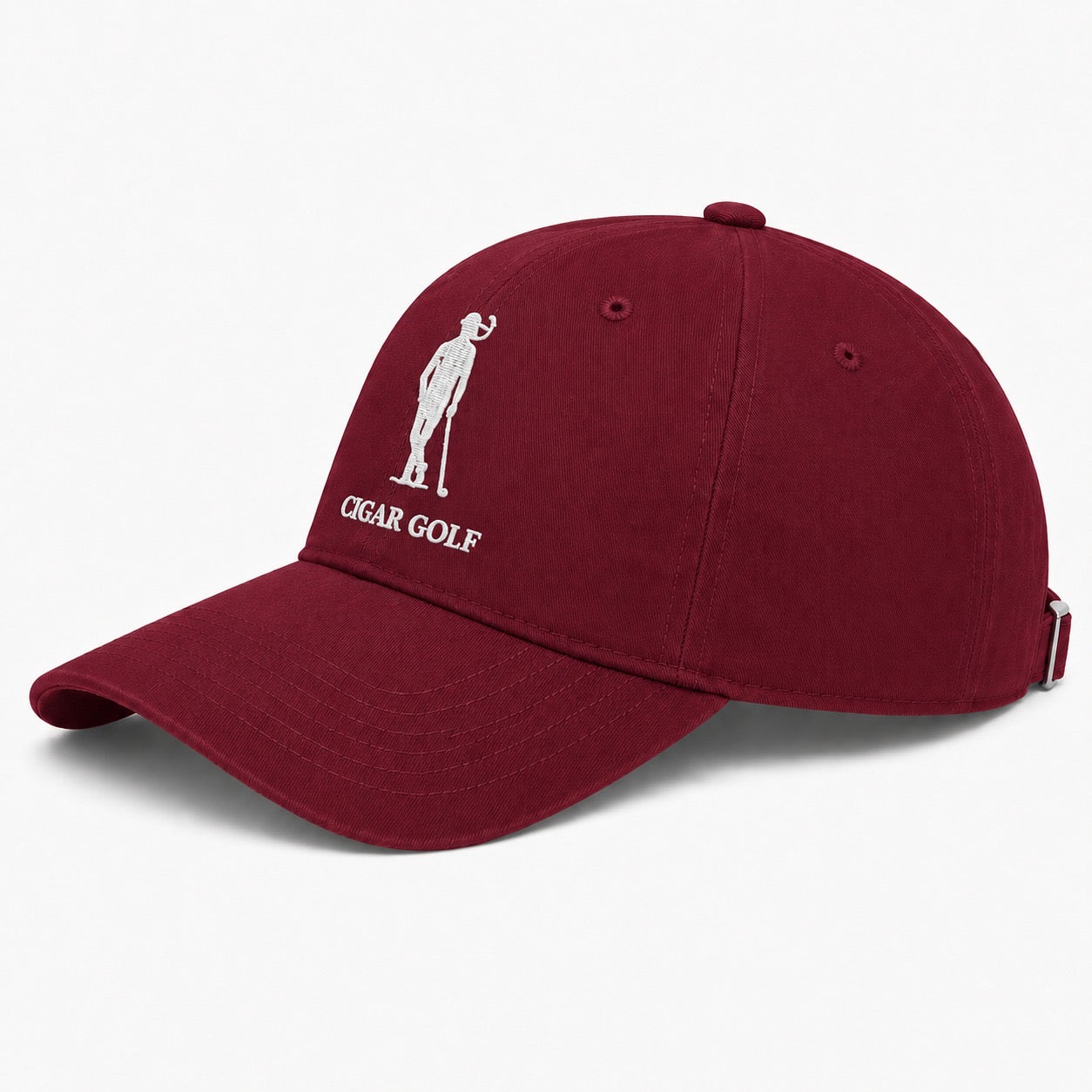Burgundy hat with White logo - diagonal