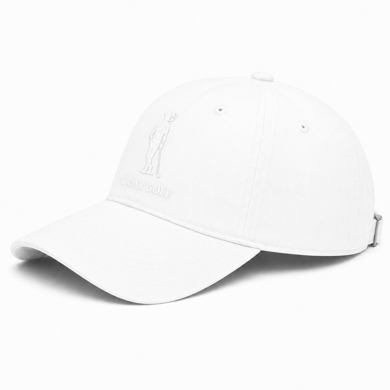 White hat with White logo - diagonal