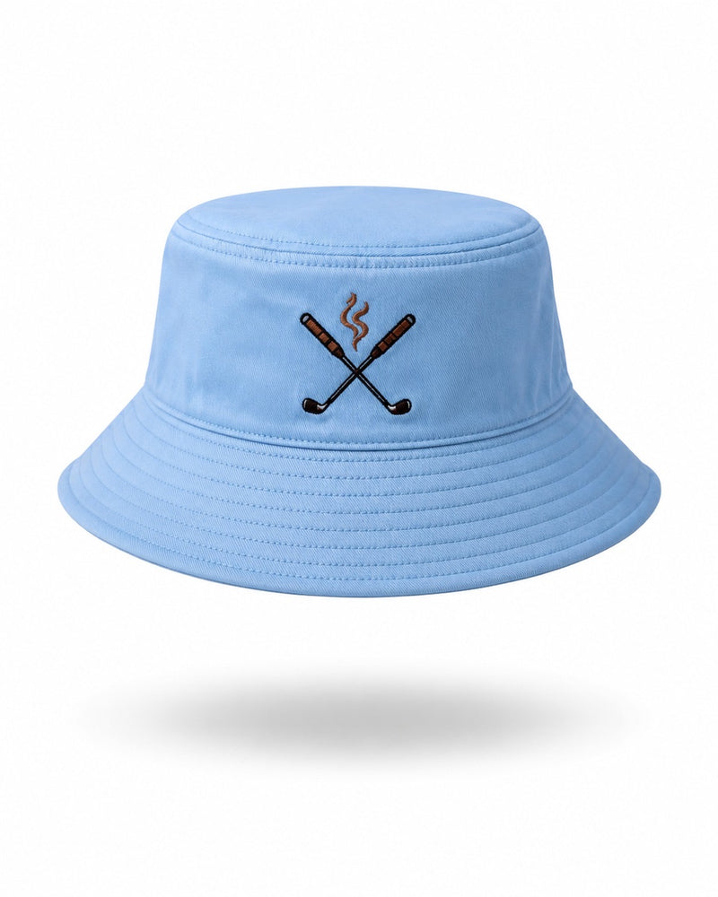 Light Blue bucket hat with Navy logo - back