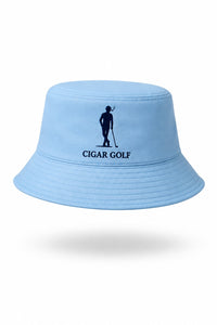 Light Blue bucket hat with Navy logo - front