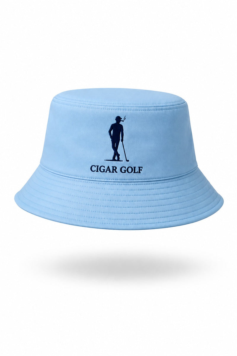 Light Blue bucket hat with Navy logo - front