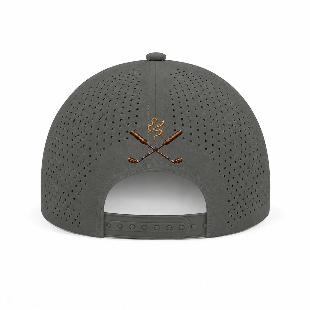 Grey perforated hat with White logo - back