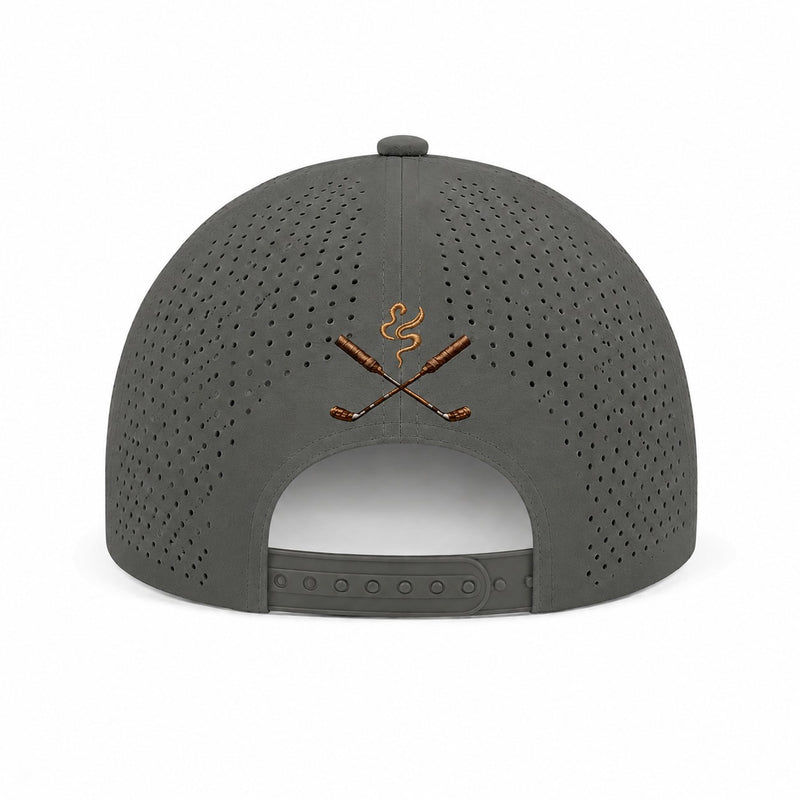Grey perforated hat with White logo - back