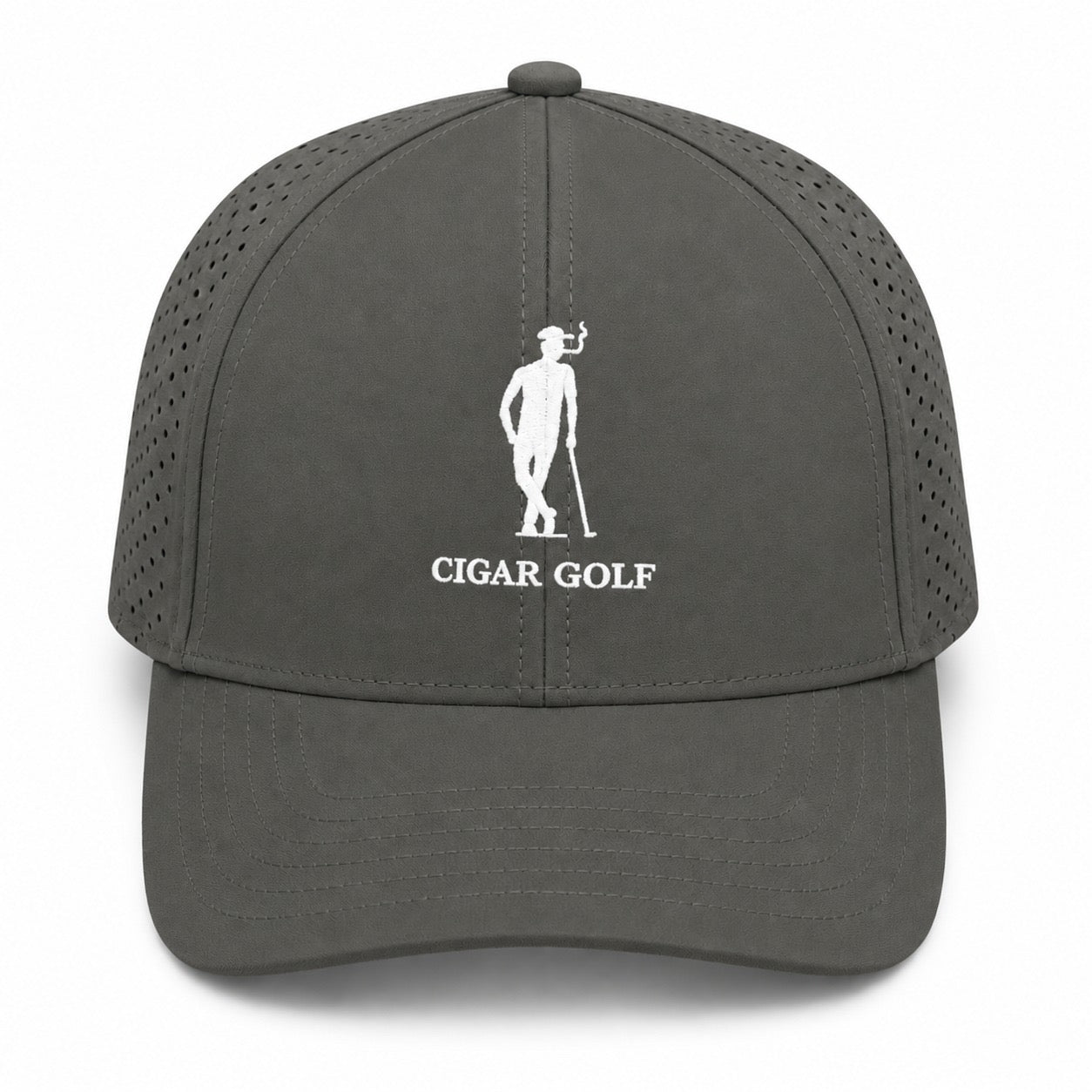 Grey perforated hat with White logo - front