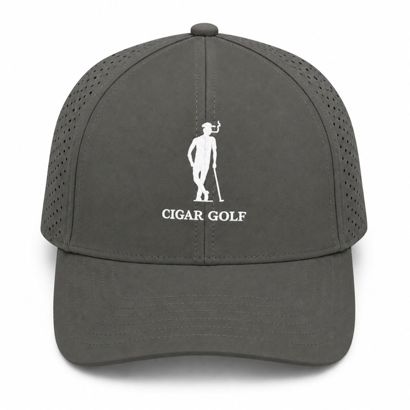 Grey perforated hat with White logo - front
