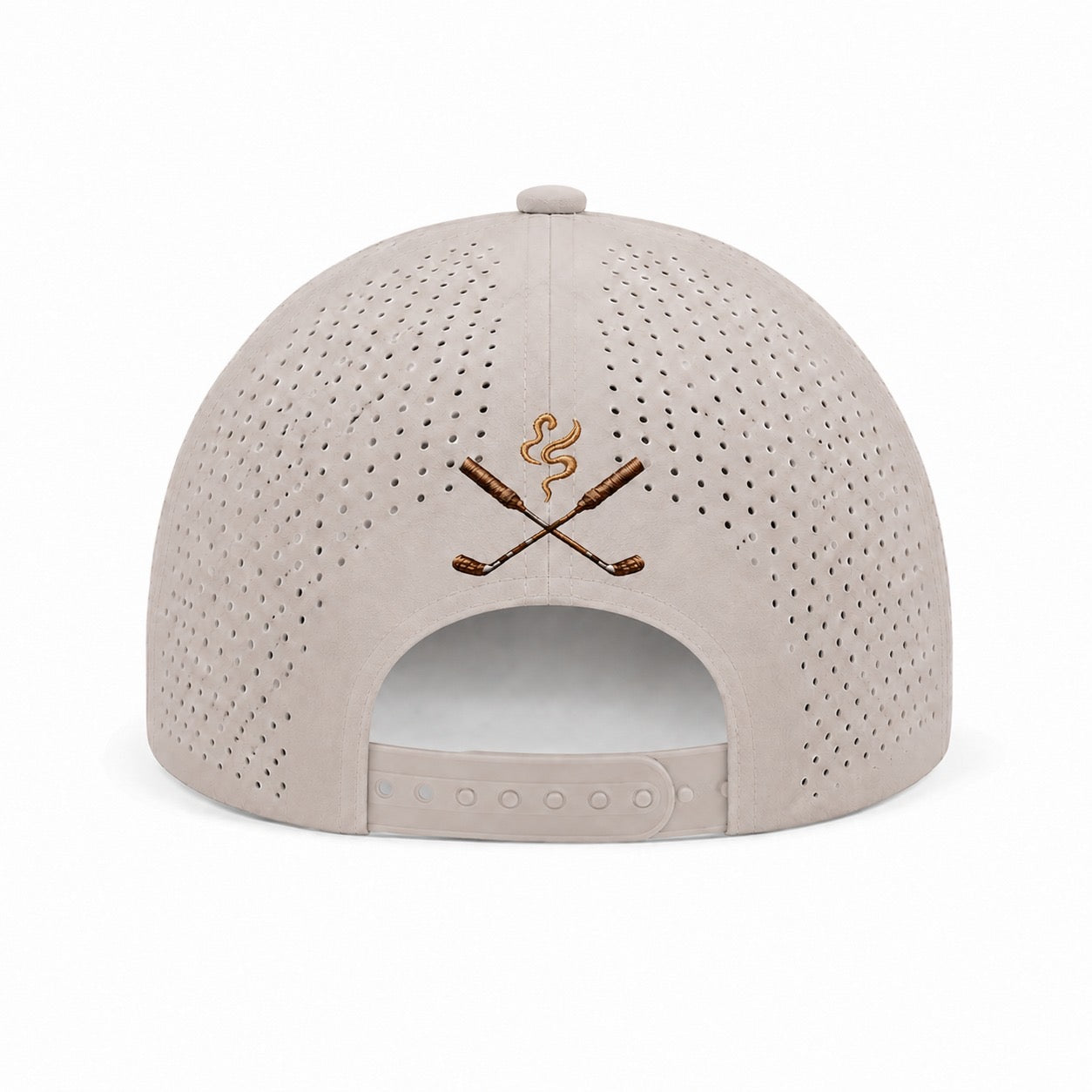 Sand Grey perforated hat with Blue logo - back