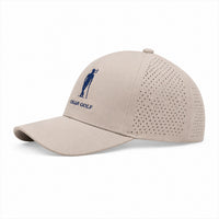 Sand Grey perforated hat with Blue logo - diagonal