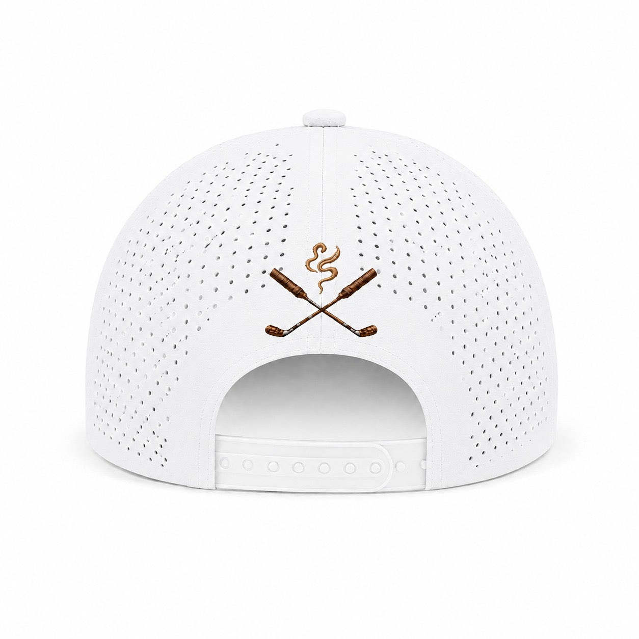 White perforated hat with White logo - back