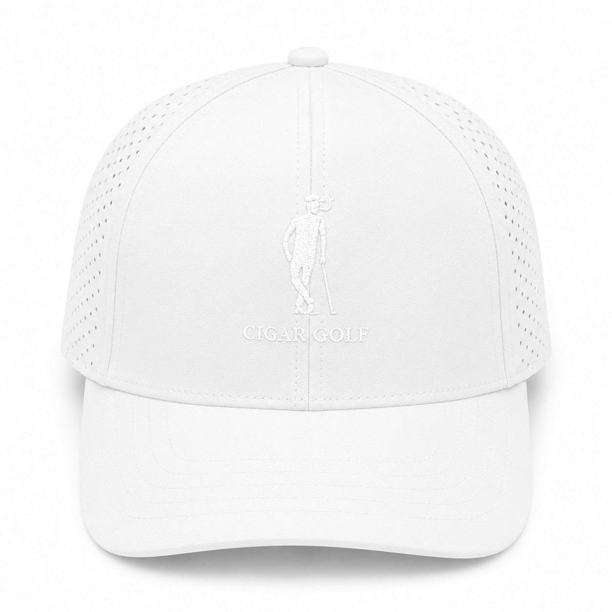 White perforated hat with White logo - front