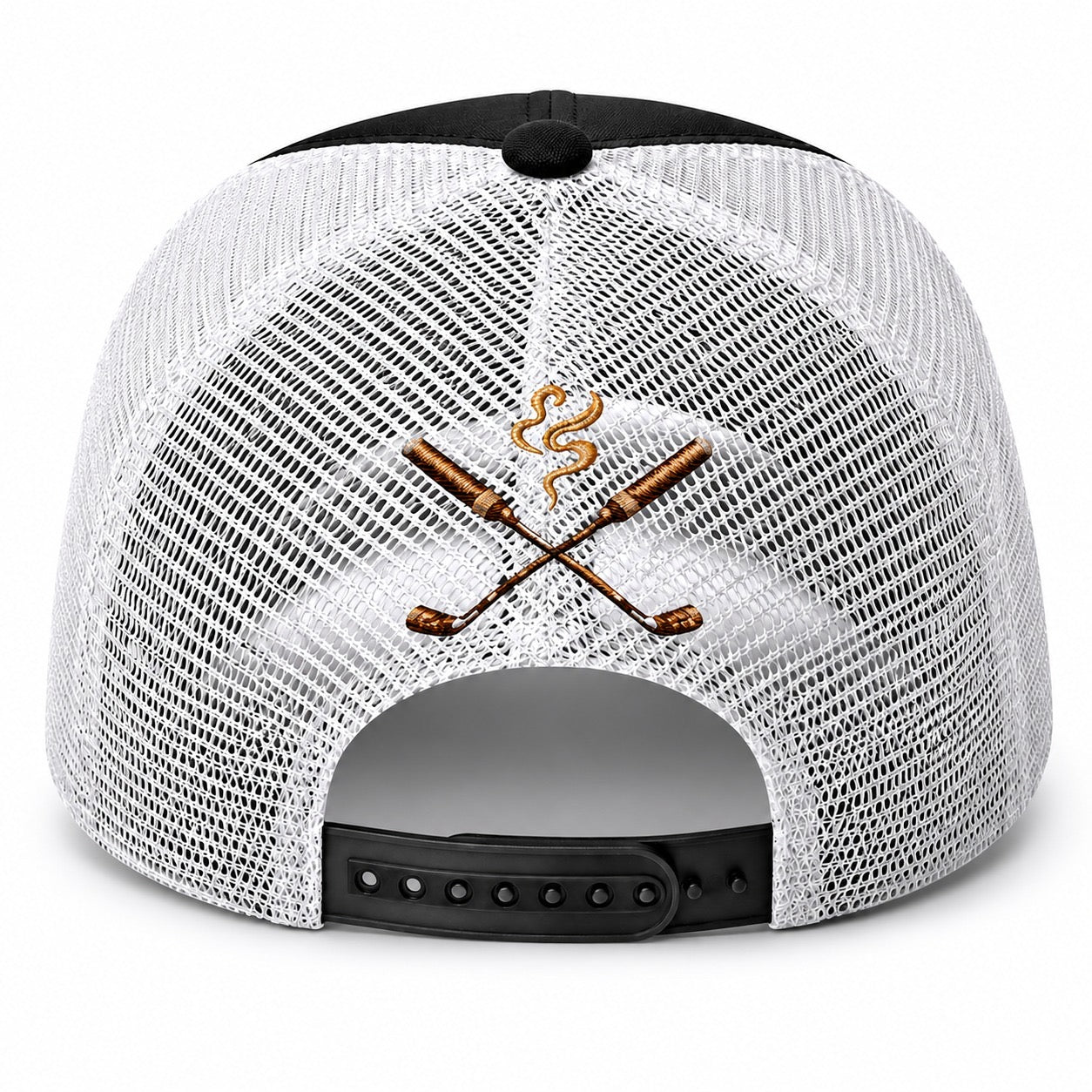 Black trucker hat with White perforation - back