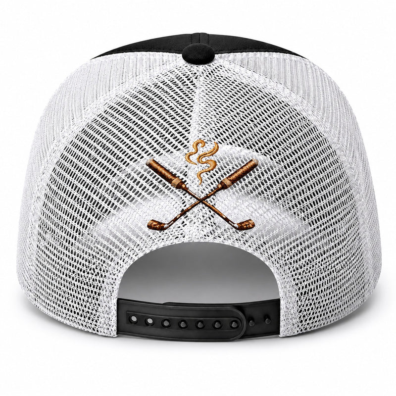 Black trucker hat with White perforation - back