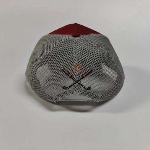 Burgundy trucker hat with Grey perforation - back