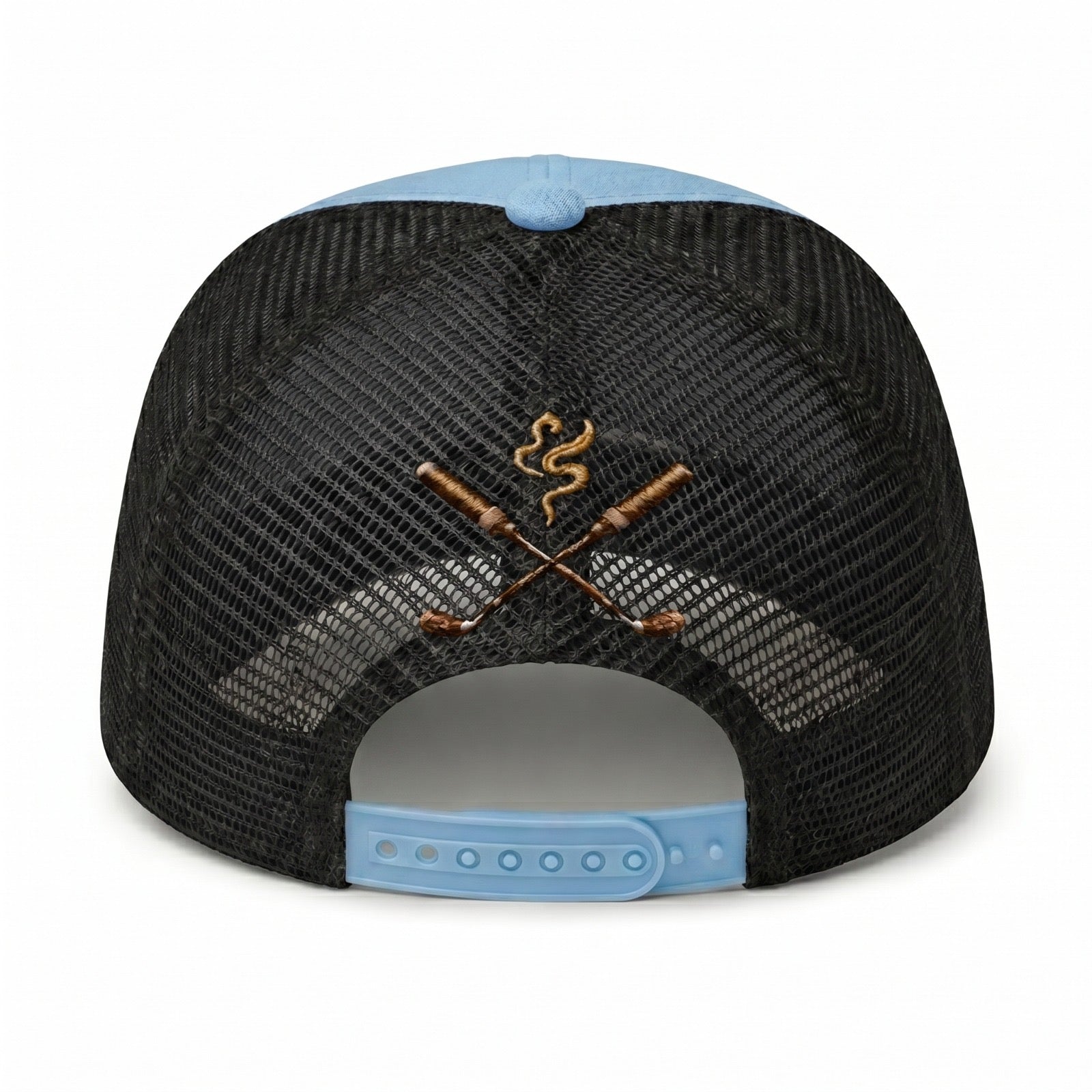 Light Blue trucker hat with Black perforation - back