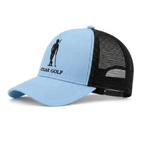 Light Blue trucker hat with Black logo and Black perforation - diagonal
