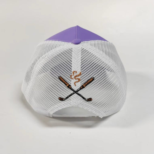 Purple trucker hat with White perforation - back