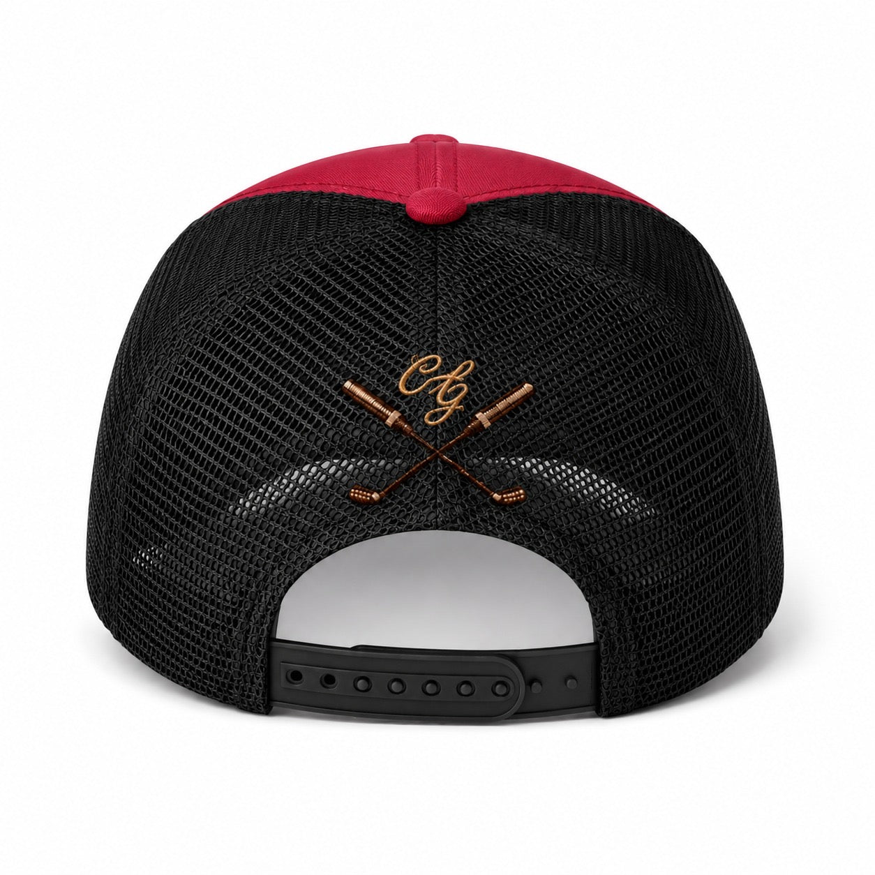 Red trucker hat with Black perforation - back