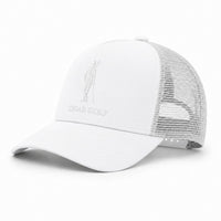 White trucker hat with White logo and White perforation - diagonal