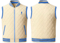 Cigar Golf letterman vest cream blue trim front back