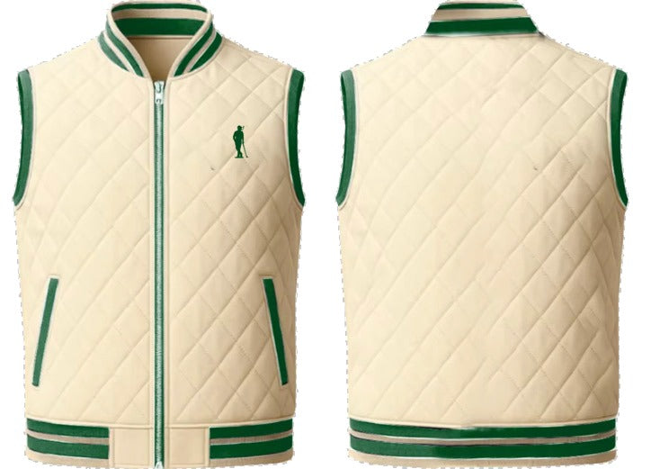 Cigar Golf letterman vest cream green trim front back