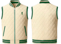 Cigar Golf letterman vest cream green trim front back