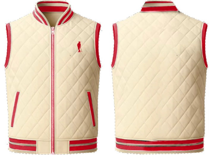 Cigar Golf letterman vest cream red trim front back