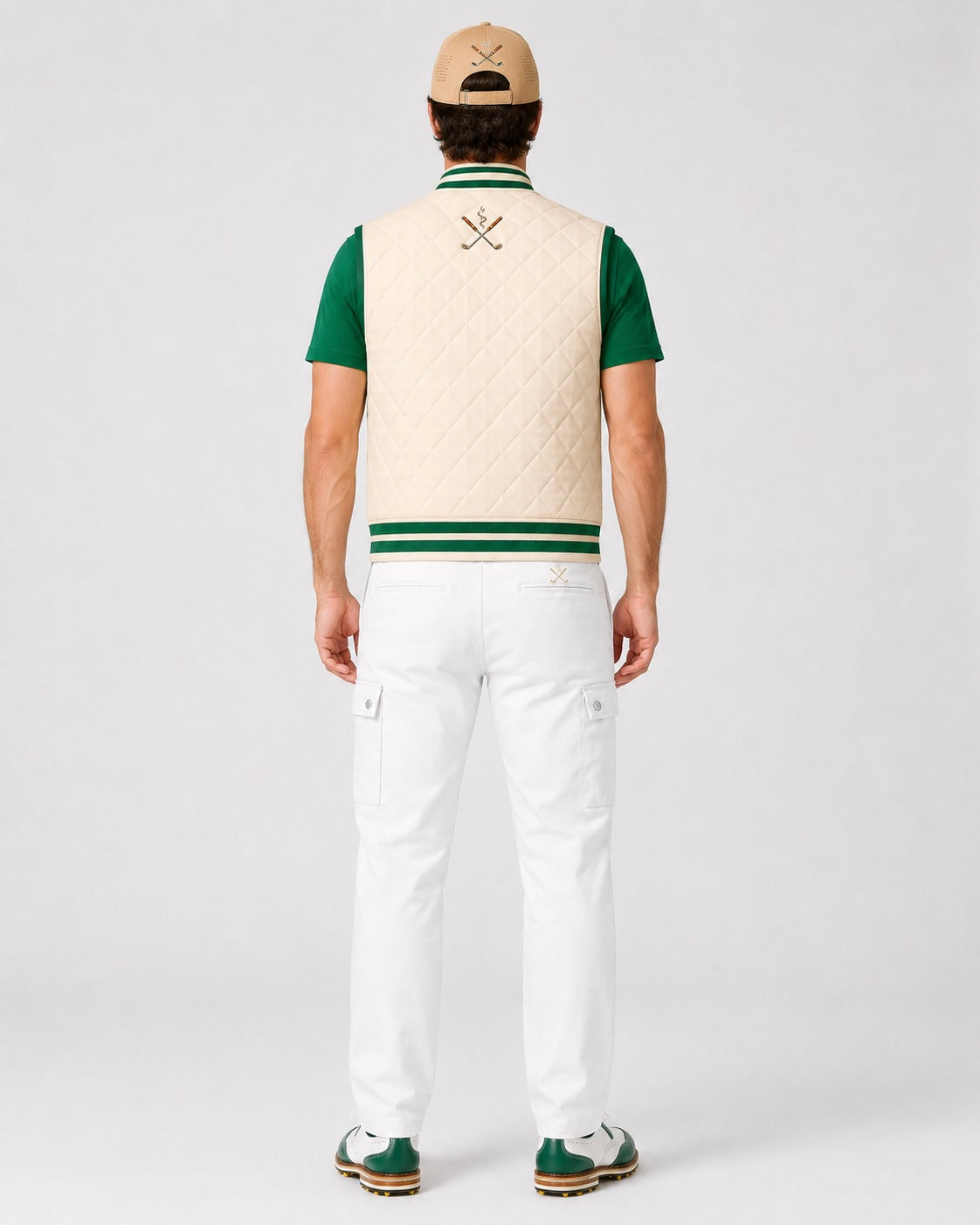 Cigar Golf letterman vest green trim model back