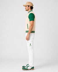 Cigar Golf letterman vest green trim model side