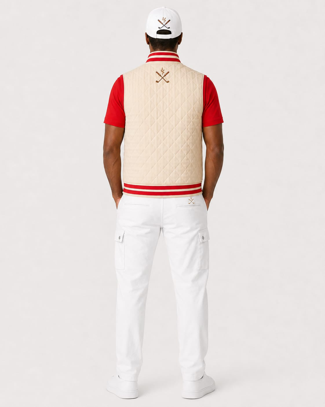 Cigar Golf letterman vest red trim model back