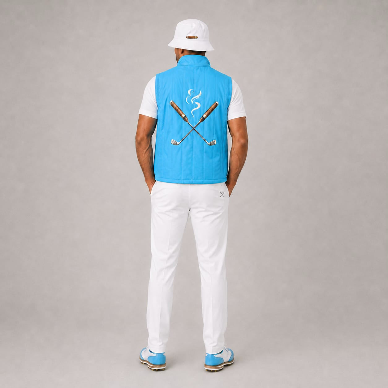Cigar Golf property vest blue model back white look