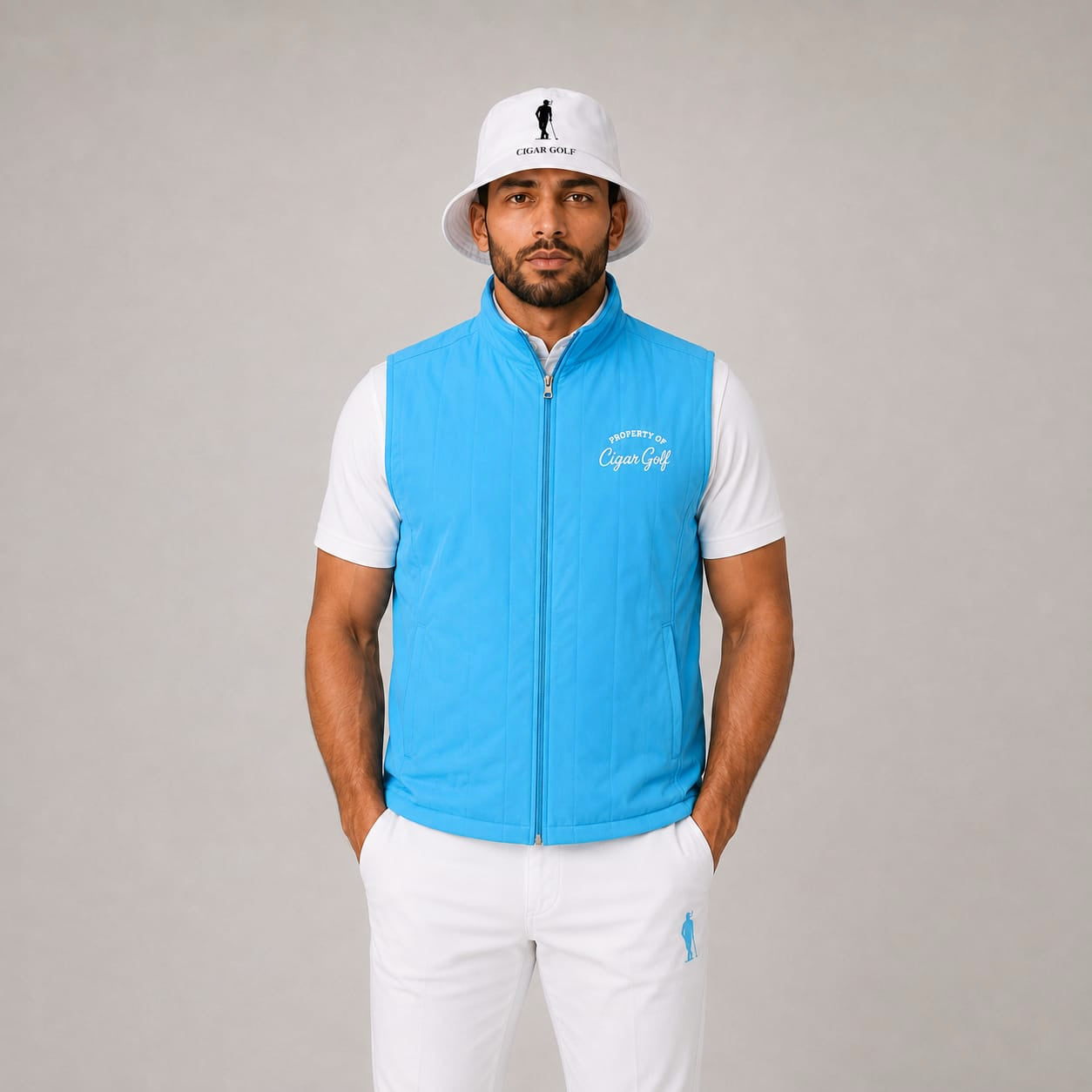 Cigar Golf property vest blue model front white look