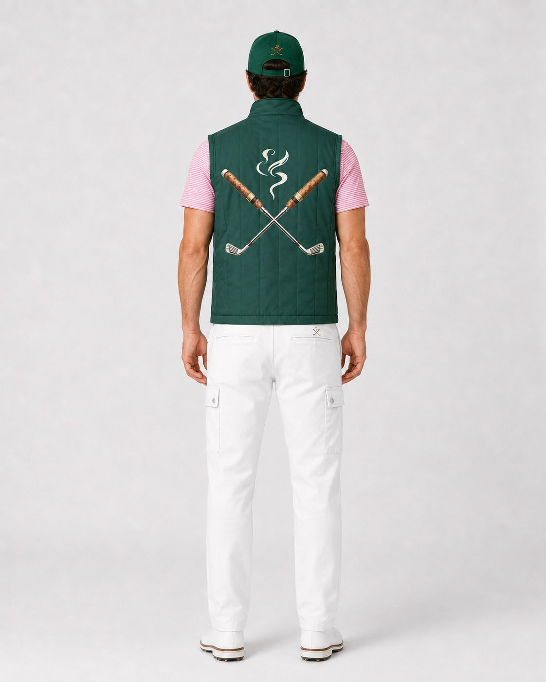 Cigar Golf property vest green model back